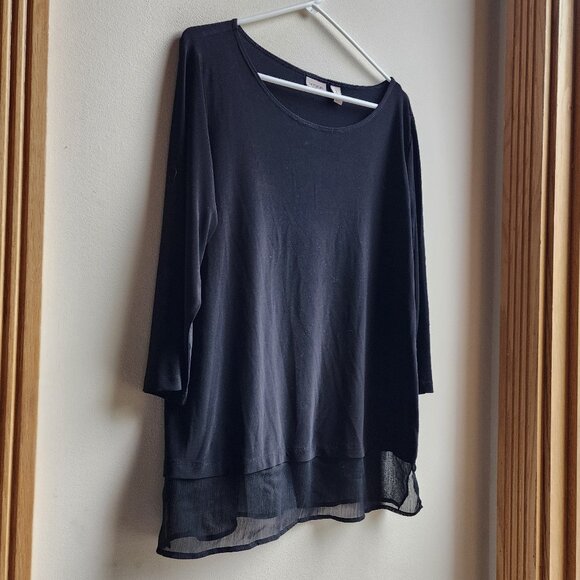 Easywear By Chico's Semi-Sheer Black Scoop Neck Blouse Size 2X - Picture 3 of 16